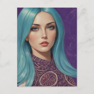 Postal Arte de Blue Hair AI de mi propio collage de medio