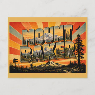 Postal Arte de bosque antiguo del volcán Monte Baker WA