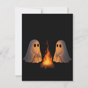 Postal Arte de bosque nocturno con fogata de fantasmas es