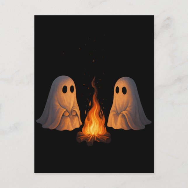 Postal Arte de bosque nocturno con fogata de fantasmas es (Anverso)