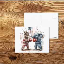 Postal Arte de boxeo de burro vs elefante político