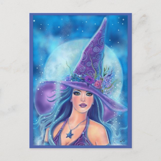 Postal Arte de bruja Mallory Halloween de Renee Lavoie (Anverso)