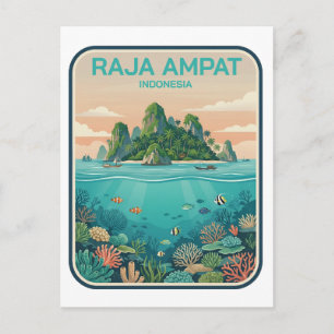 Postal Arte de buceo en el arrecife de coral vintage Raja