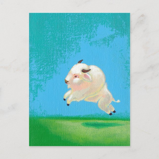 Postal Arte de búfalo blanco divertido bisonte saltando f (Anverso)