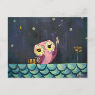 Postal Arte De Búho - Atrapa Una Estrella Caída