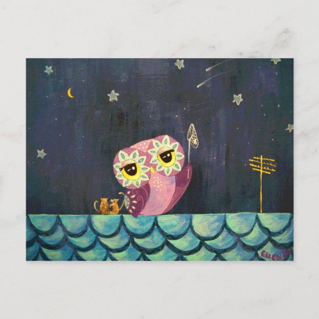 Postal Arte De Búho - Atrapa Una Estrella Caída (Anverso)