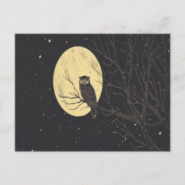 Postal Arte de búho vintage bajo un cielo iluminado por l