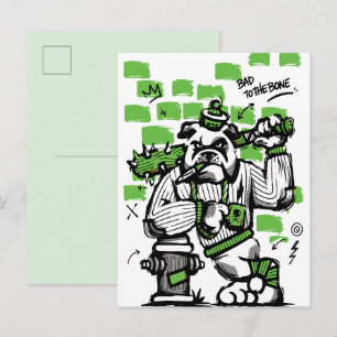 Postal Arte de Bulldog Gangster Malo Hasta El Tuétano