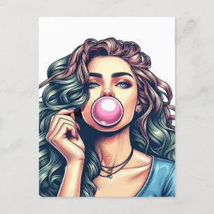 Postal Arte de burbuja de chicle femenino