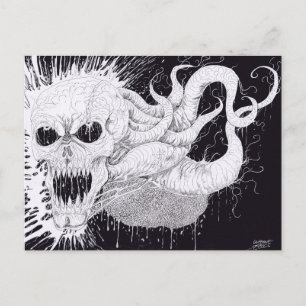 Postal Arte De Burlas De Horror Blanco Y Negro
