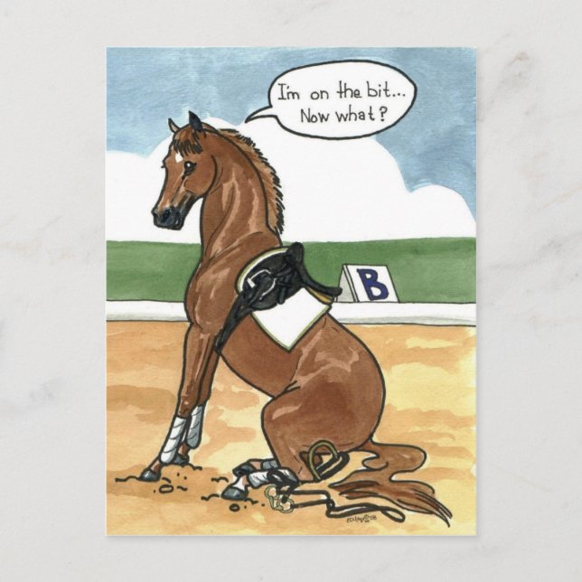 Postal Arte de caballos EN EL POCO ahora qué (Anverso)