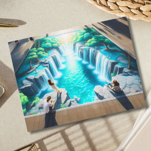 Postal Arte de calle con tiza del mundo de la cascada