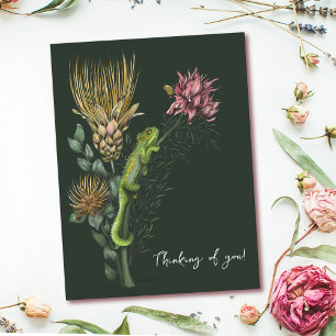 Postal Arte de Camaleón Floral Verde Adorable Pensando en