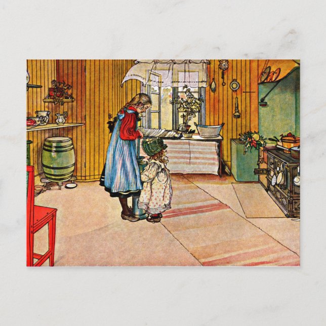 Postal Arte de Carl Larsson: La cocina (Anverso)