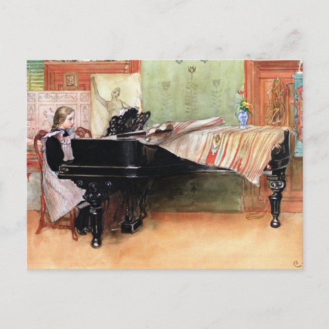 Postal Arte de Carl Larsson: Tocando escalas (Anverso)