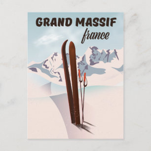 Postal Arte de cartel de esquí del Grand Massif Francia.