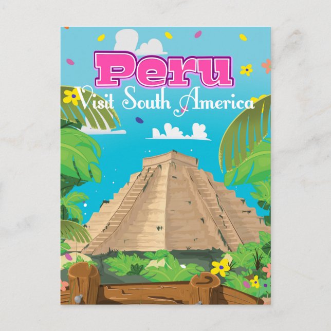 Postal Arte de cartel de viaje a Perú. (Anverso)