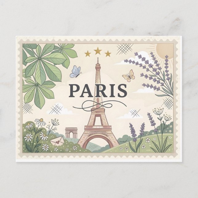 Postal Arte de cartel de viaje antiguo París Francia (Anverso)