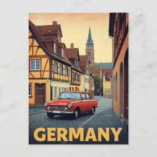 Postal Arte de cartel de viaje de coche rojo vintage Alem