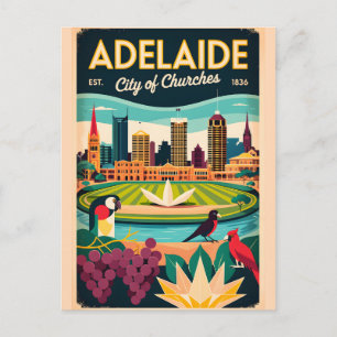 Postal Arte de cartel de viaje retro de Adelaida Australi