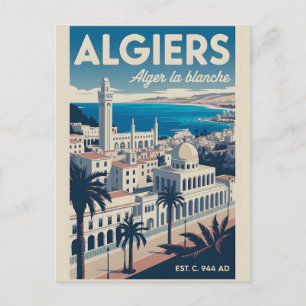 Postal Arte de cartel de viaje retro de Argel Argelia