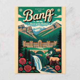 Postal Arte de cartel de viaje retro de Banff Canadá