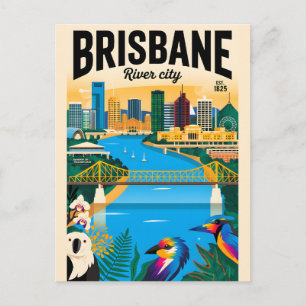 Postal Arte de cartel de viaje retro de Brisbane Australi