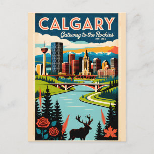 Postal Arte de cartel de viaje retro de Calgary Canadá