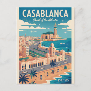 Postal Arte de cartel de viaje retro de Casablanca Marrue