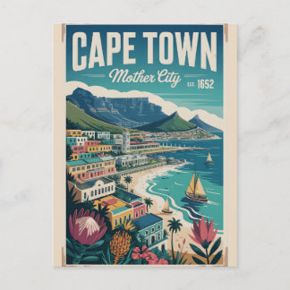 Postal Arte de cartel de viaje retro de Ciudad del Cabo S