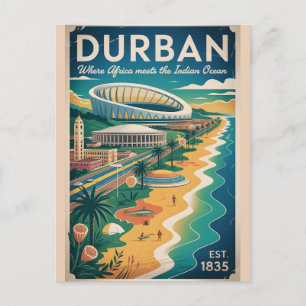 Postal Arte de cartel de viaje retro de Durban Sudáfrica