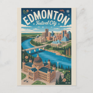 Postal Arte de cartel de viaje retro de Edmonton Canadá