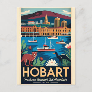 Postal Arte de cartel de viaje retro de Hobart Australia