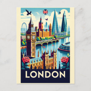 Postal Arte de cartel de viaje retro de Londres, Inglater