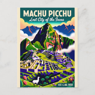 Postal Arte de cartel de viaje retro de Machu Picchu Perú