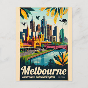 Postal Arte de cartel de viaje retro de Melbourne Austral