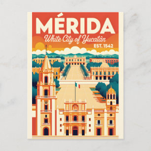 Postal Arte de cartel de viaje retro de Mérida México