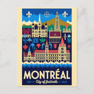 Postal Arte de cartel de viaje retro de Montréal Canadá