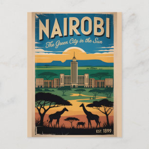 Postal Arte de cartel de viaje retro de Nairobi Kenia