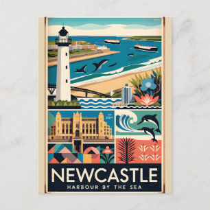 Postal Arte de cartel de viaje retro de Newcastle Austral