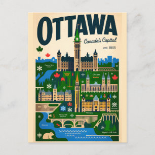 Postal Arte de cartel de viaje retro de Ottawa Canadá