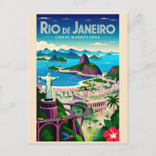 Postal Arte de cartel de viaje retro de Río de Janeiro Br