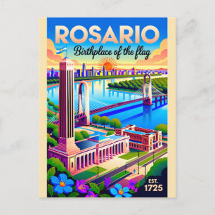 Postal Arte de cartel de viaje retro de Rosario Argentina