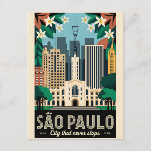 Postal Arte de cartel de viaje retro de São Paulo Brasil