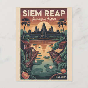 Postal Arte de cartel de viaje retro de Siem Reap Camboya