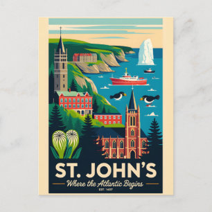 Postal Arte de cartel de viaje retro de St. John's Canadá