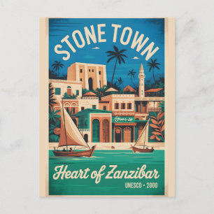 Postal Arte de cartel de viaje retro de Stone Town Zanzíb