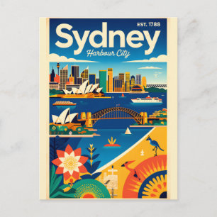 Postal Arte de cartel de viaje retro de Sydney Australia