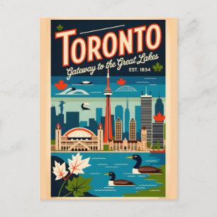 Postal Arte de cartel de viaje retro de Toronto Canadá