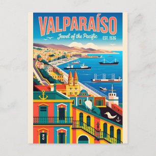 Postal Arte de cartel de viaje retro de Valparaíso Chile